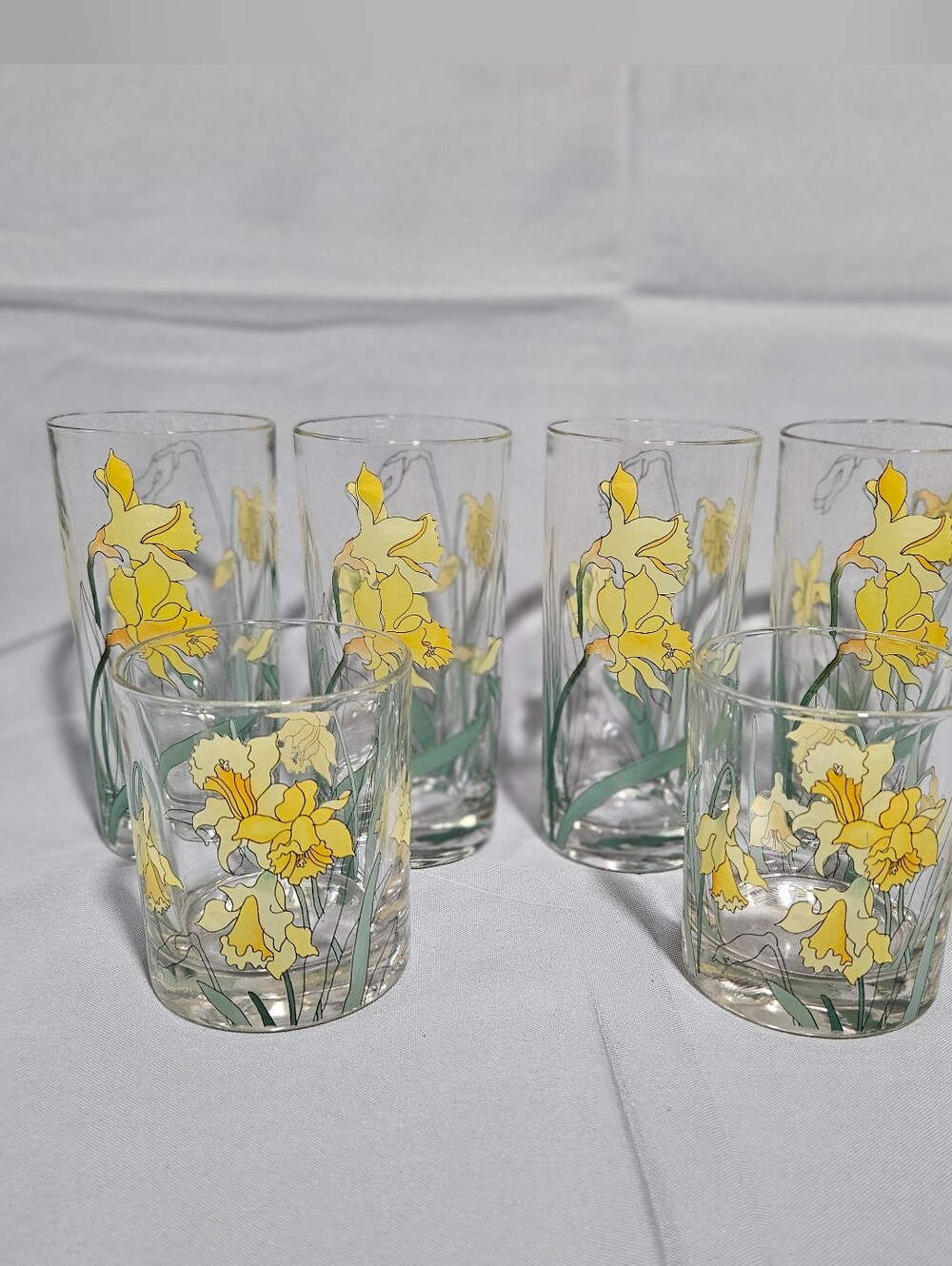 Crisal Libbey Portugal VTG Daffodil Glasses Cottage Floral Decor MCM LOT OF 6